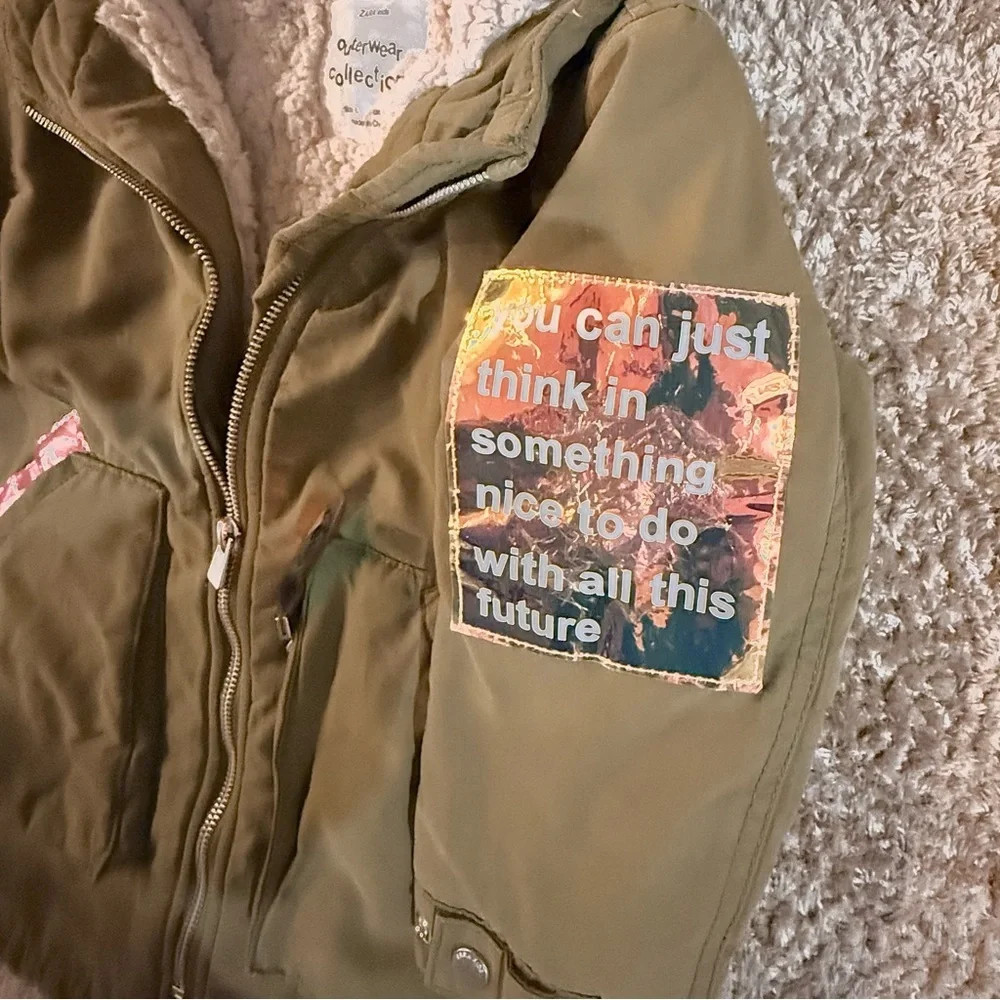 Zara Army Green Sherpa Lined Water Resistant Coat